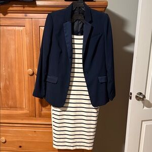 Banana Republic Navy Blazer and Striped Dress Set